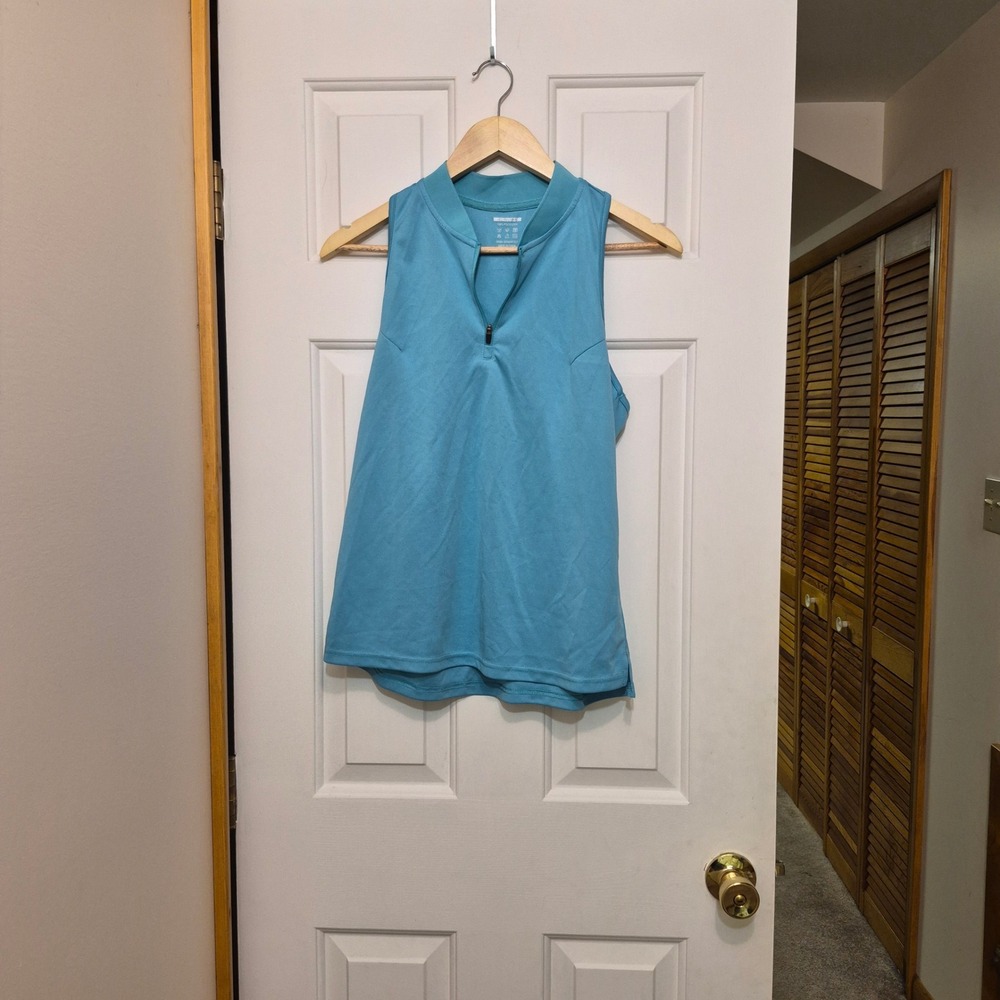 Womens Teal Blue Quarter Zip Mock Neck Racerback Athletic Tank Top Size Large